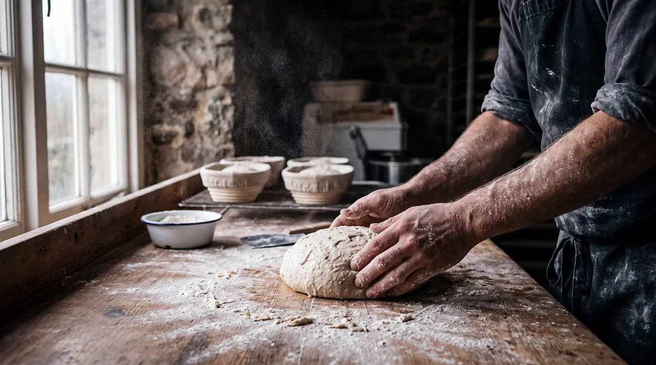 Hands shaping dough